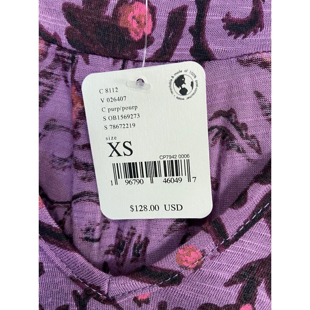 Free People Printed Bridgette Tunic Top Oversized Blouse Violet Rose Women's XS - Picture 8 of 8